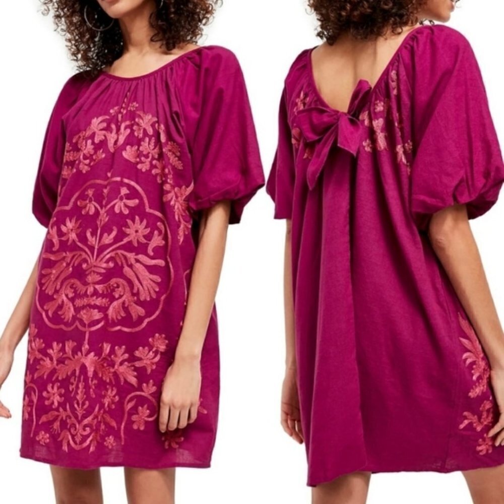 NWT Free People Fiona Embroidered Mini Dress S